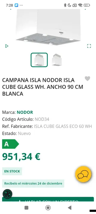 Campana extractora Nodor diseño isla