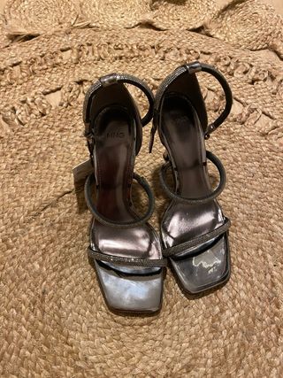 Sandalias Mango fiesta tacón tiras brillantes ,