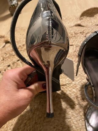 Sandalias Mango fiesta tacón tiras brillantes ,