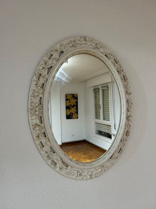 Espejo Ovalado Decorativo Blanco y Dorado