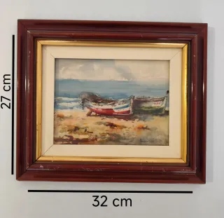 Pintura Dioniso Godoy Barcas Playa Enmarcada