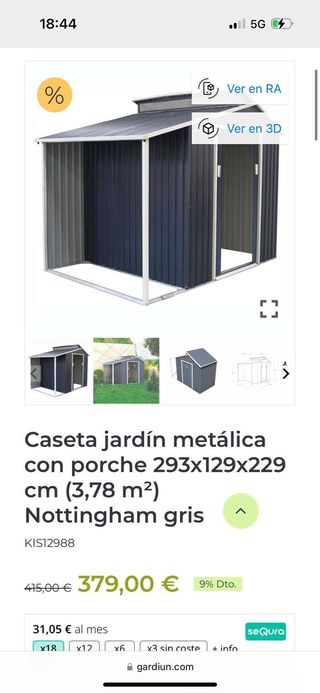 Caseta jardín metálica con porche 3,7m² Nottingham