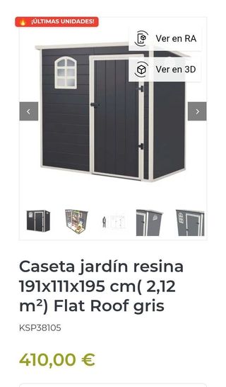 Caseta jardín resina 191x111x195 cm 2,12 m² Flat Roof gris