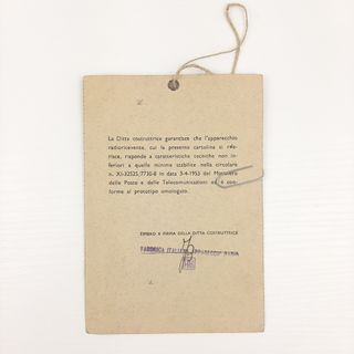 Certificato Autenticità Radio CGE 1545