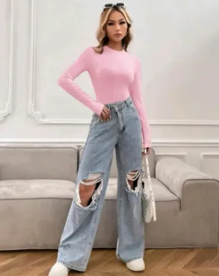 Body rosa manga larga mujer