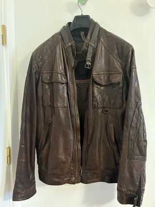 Chaqueta Cuero Marrón Massimo Dutti