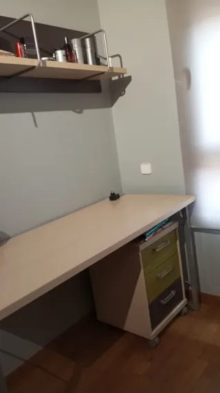 Cama con cajones, estantería, escritorio y mueble.