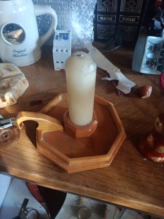 4 Porta candele in terracotta e legno