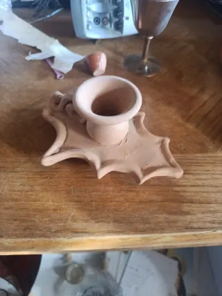 4 Porta candele in terracotta e legno