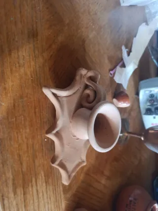 4 Porta candele in terracotta e legno