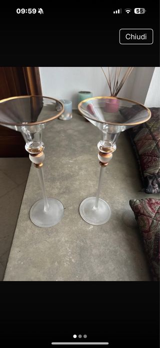 Coppia Candelabri Vetro Dorato