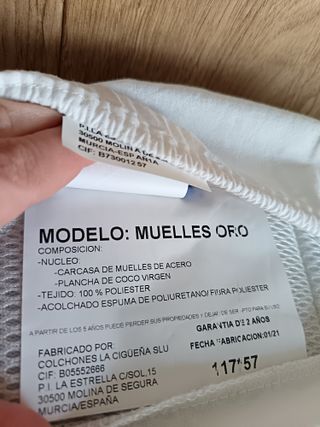 Colchón Cuna Muelles Oro Coco 117x57