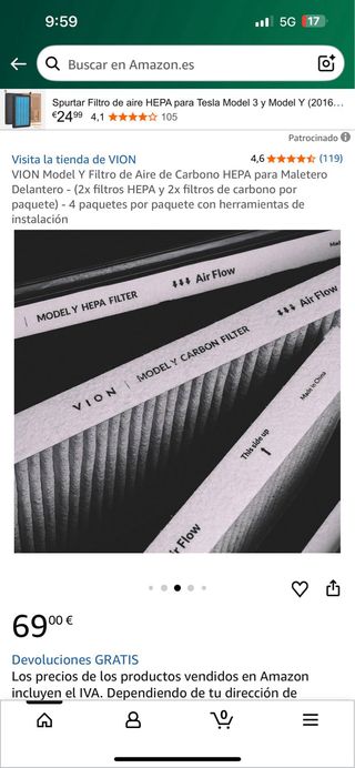 Filtro Aire VION Model Y HEPA Carbono