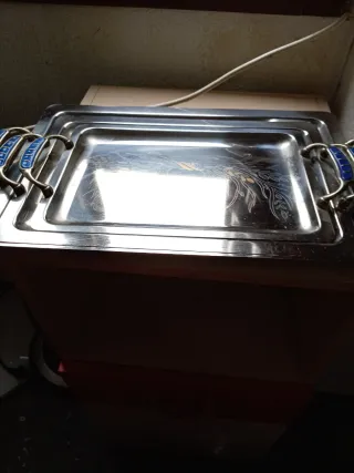 3 Bandejas Acero Inox Detalles Oro 24kl