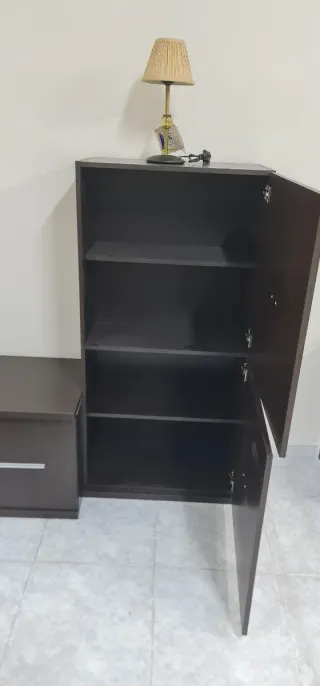 Mueble de salón modular madera y cristal