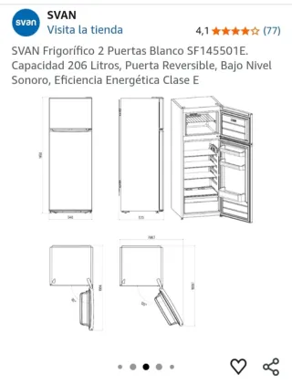 Nevera Svan Blanca, dos puertas.144cm altura