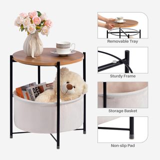 Mesa Lateral Redonda HollyHOME Nogal Oscuro