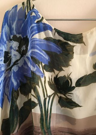 Top blusa de flores azul beige Anthropologie XS S