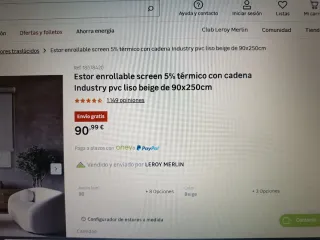 Tenda avvolgibile beige. Termica 5%.