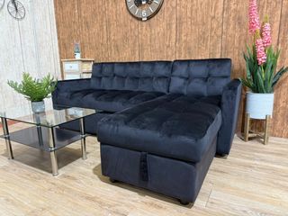 Sofá Cama Chaise Longue Negro 210 cm