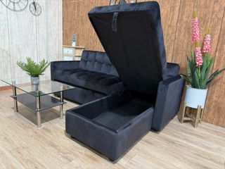 Sofá Cama Chaise Longue Negro 210 cm