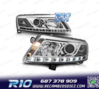 FAROS XENON AUDI A6 4F 04-08 DRL LUZ DIURNA REAL FONDO CROMO
