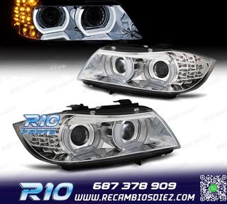 FAROS XENON OJOS ANGEL 3D BMW E90 E91 08-12 FONDO CROMO