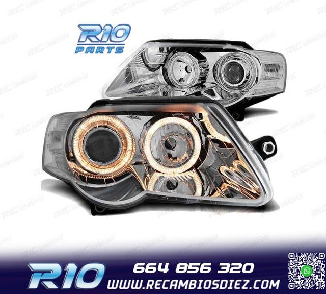 FAROS PARA VOLKSWAGEN VW PASSAT B6 3C 05-10 OJOS ANGEL CROMA