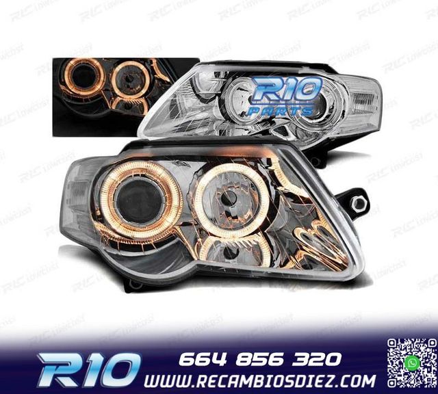 FAROS PARA VOLKSWAGEN VW PASSAT B6 3C 05-10 OJOS ANGEL CROMA