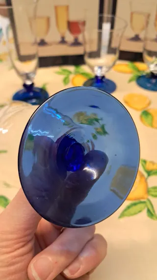 6 Bicchieri Vetro Soffiato Blu/Trasparente