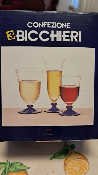 6 Bicchieri Vetro Soffiato Blu/Trasparente