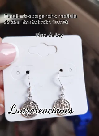 Pendientes Medalla San Benito Plata