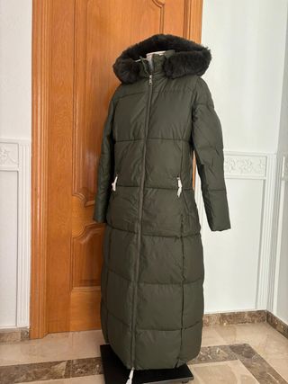 Abrigo largo impermeable mujer verde caqui