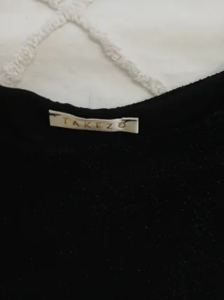 Blusa negra fiesta con plumas Talla L