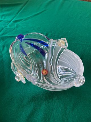 Cestino in vetro blu e trasparente, portacaramelle