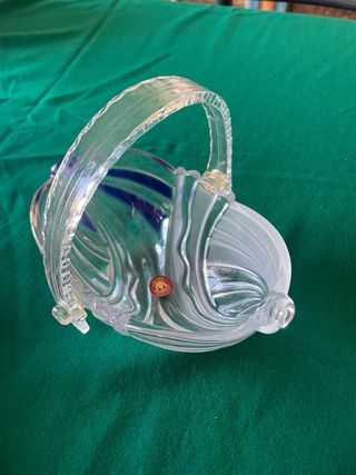 Cestino in vetro blu e trasparente, portacaramelle