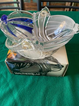 Cestino in vetro blu e trasparente, portacaramelle