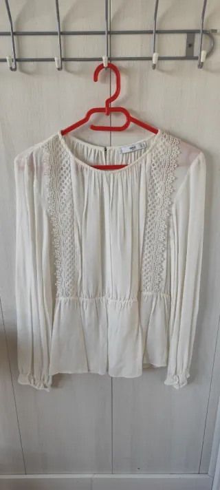 Blusa Mango manga larga encaje mujer