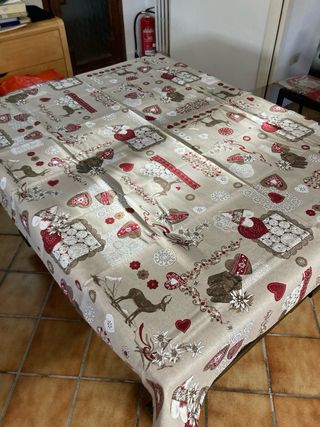 Tovaglia Natale 175x135cm Cotone Beige/Rosso