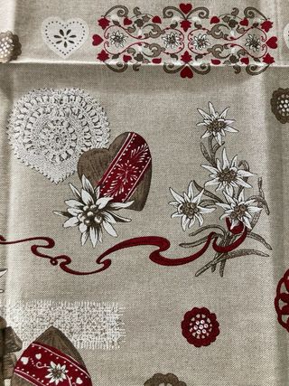 Tovaglia Natale 175x135cm Cotone Beige/Rosso