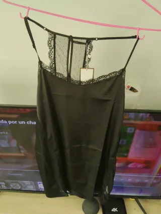 Camisón lencero encaje negro talla única