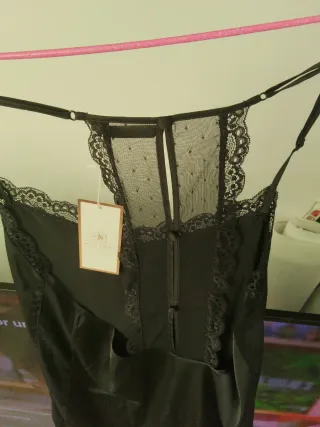 Camisón lencero encaje negro talla única