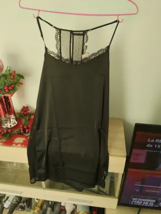 Camisón lencero encaje negro talla única