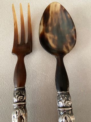 Coppia posate argento e corno