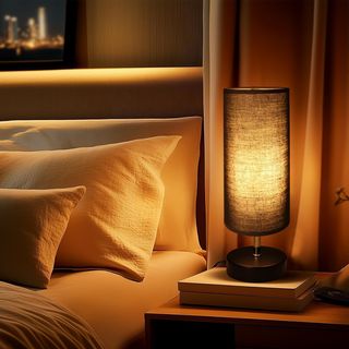 Lámpara de Mesa Moderna Tela y Metal