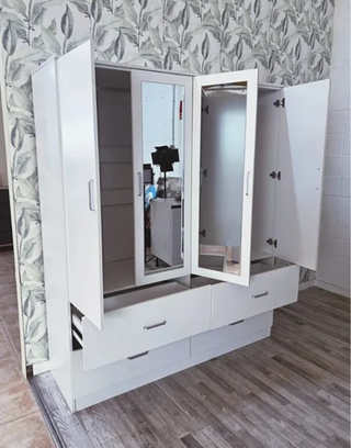 BARATO Armadio 4 porte bianco con specchi + SPEDIZIONE