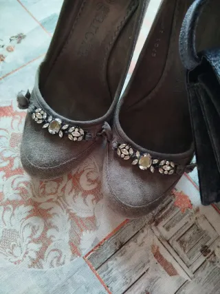 Zapatos ante y bolso terciopelo