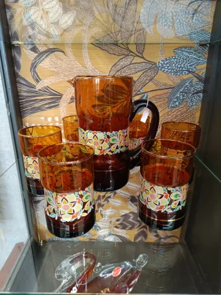 Set di bicchieri e caraffa ambra 60s