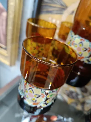 Set di bicchieri e caraffa ambra 60s