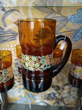 Set di bicchieri e caraffa ambra 60s